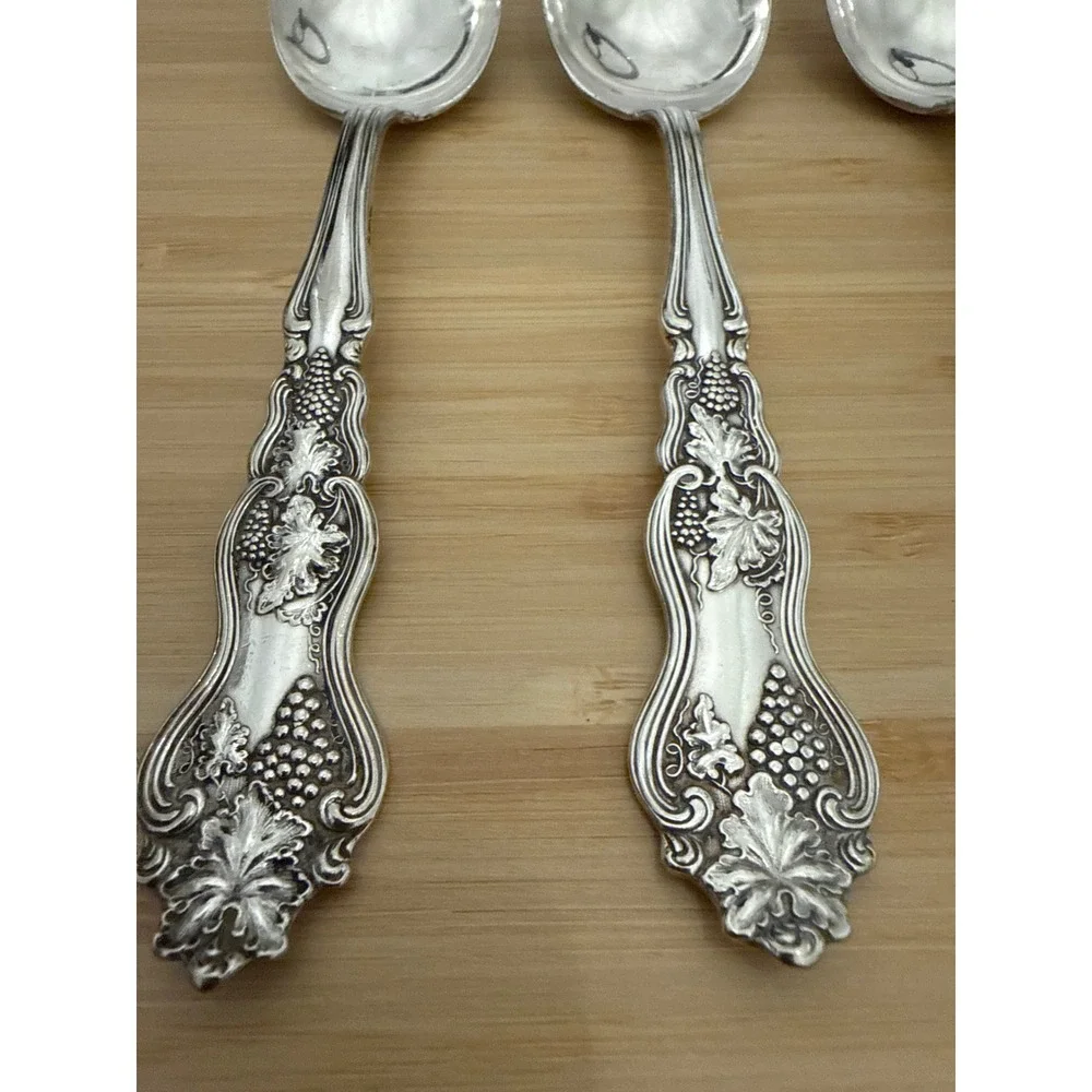 Moselle 1904 Antique Silverplate Tablespoons Set 3 Floral‎ Grape Pattern